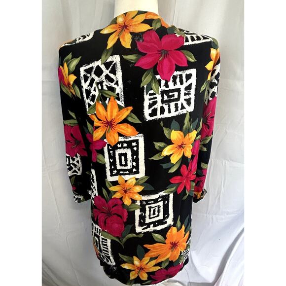 Just Amanda  Vintage size 10 over shirt open 3/4 sleeves USA Rayon black print - Picture 5 of 11